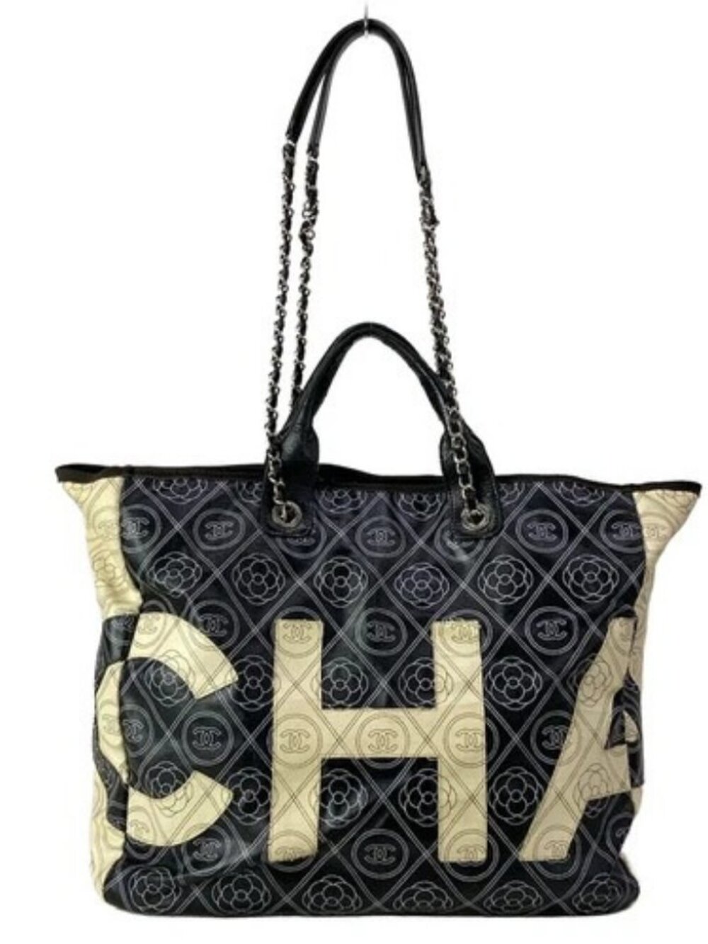 CHANEL Large Shopping Bag A57161 Black Cream Leather Tote Bag